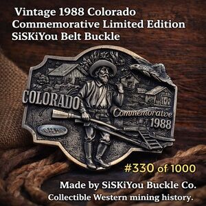 Vintage 1988 Colorado Commemorative Limited Edition Belt Buckle, NOS, mining